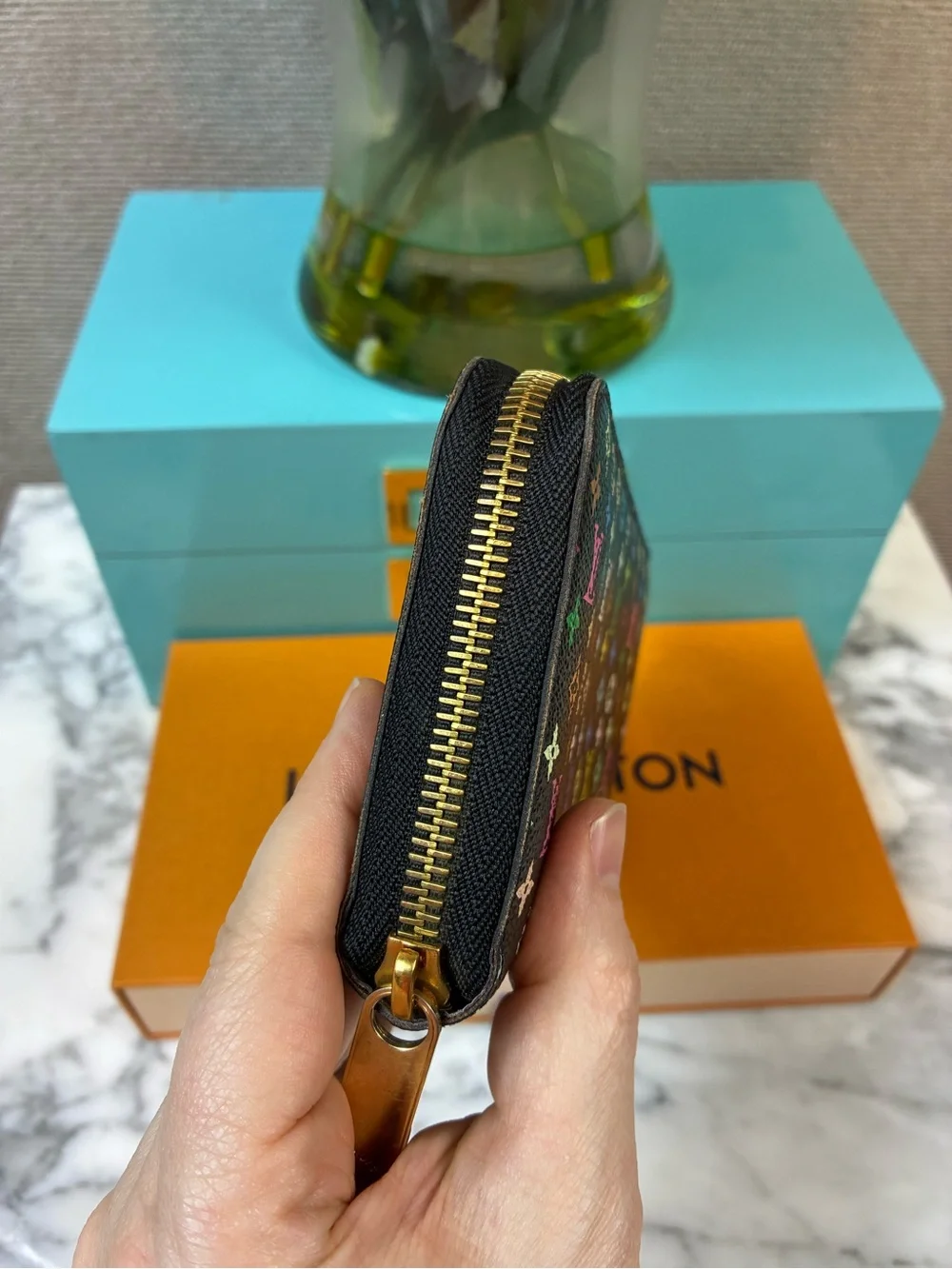 Louis Vuitton Black Multicolor Murakami Zip Around Wallet - Purple Interior 🔥